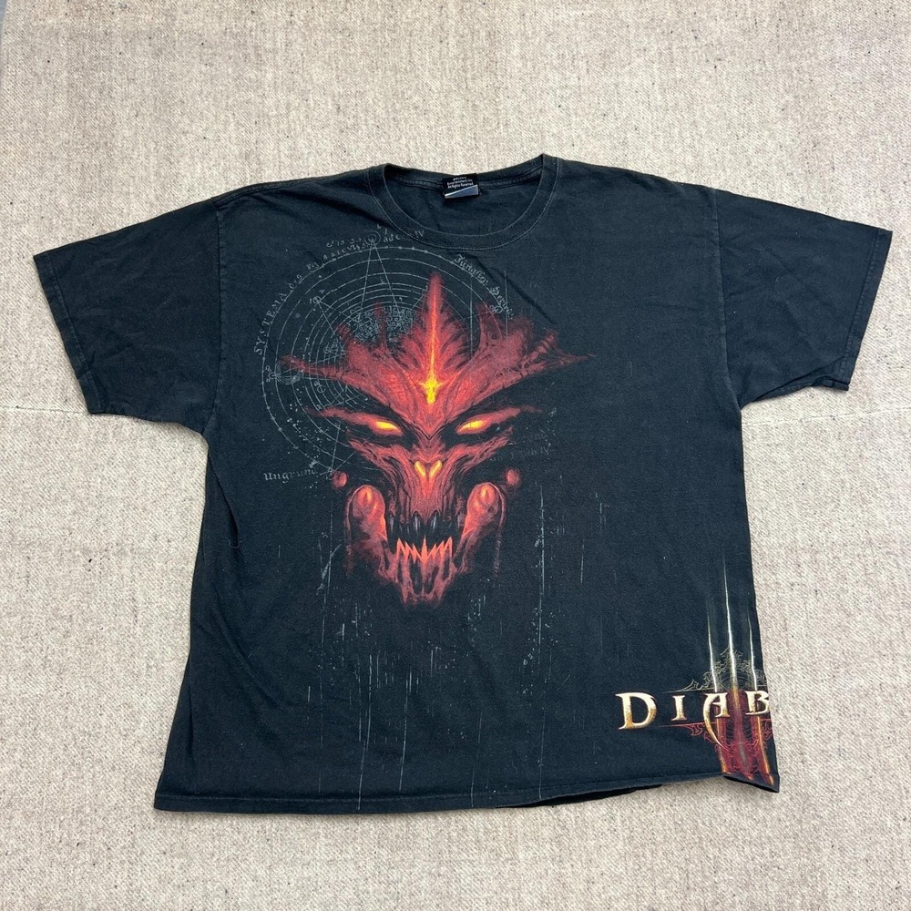 Vintage Diablo 3 Shirt Mens 2XL Black 2000s Y2K Video Game Promo